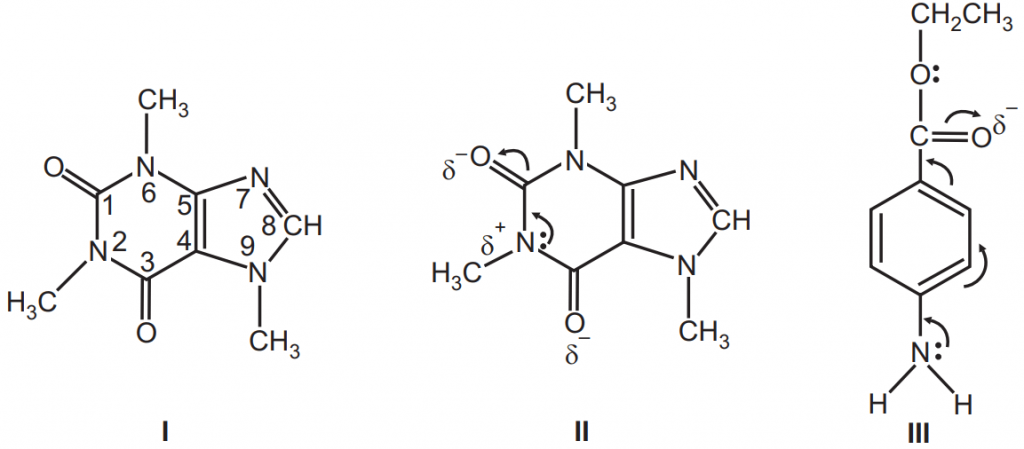 Complexing Sites in Caffeine (I and II) and Benzocaine (III)