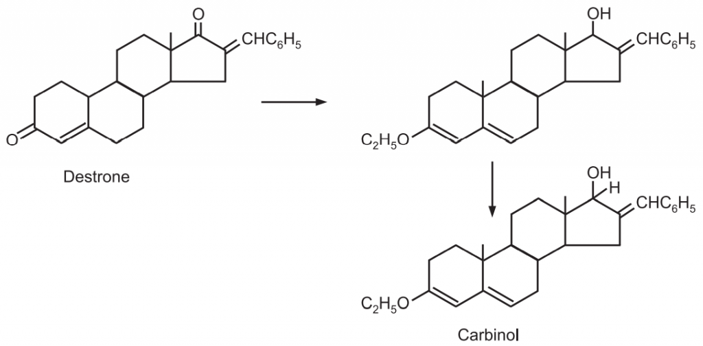 16-benzalandrostenedione is reduced selectively to carbinol.