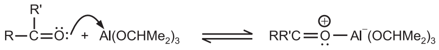 Coordination of the ketone with the aluminium isopropoxide