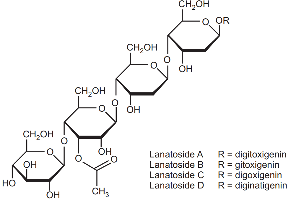 Chemical structure of Lanatosides A, B, C, and D