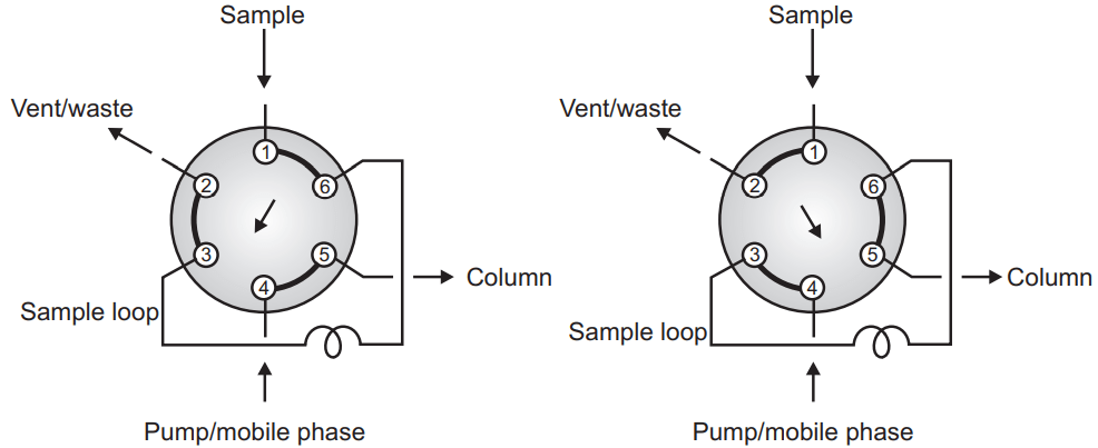 Diagrammatic representation of Rheodyne injector of HPLC