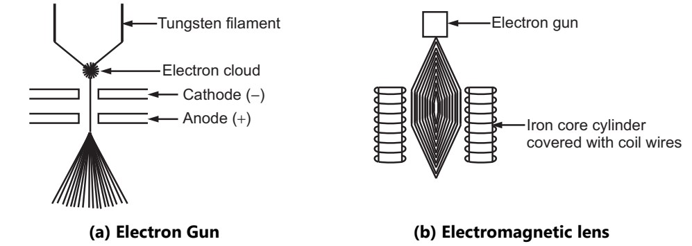 Electron gun and electromagnetic lens of electron microscopy