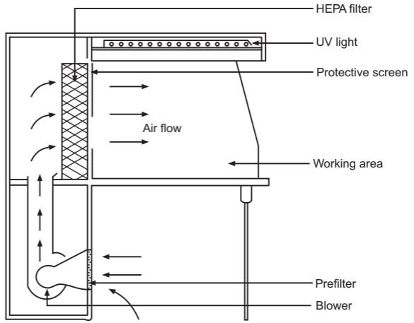 Direction of airflow in a horizontal laminar airflow