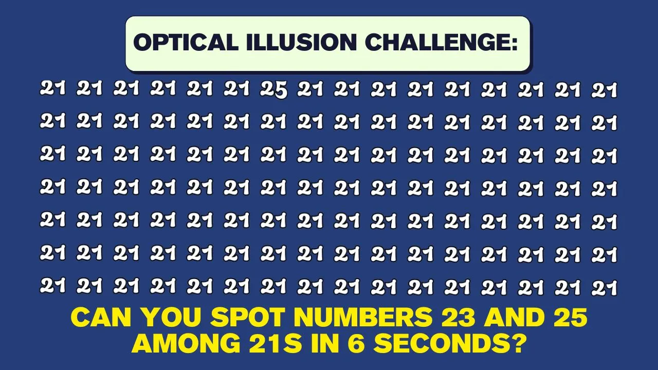 Optical Illusion Challenge Can You Spot Numbers 23 and 25 Among 21s in 6 Seconds